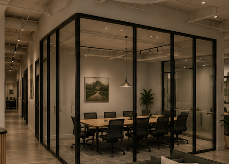 Illustration of a glass-walled conference room