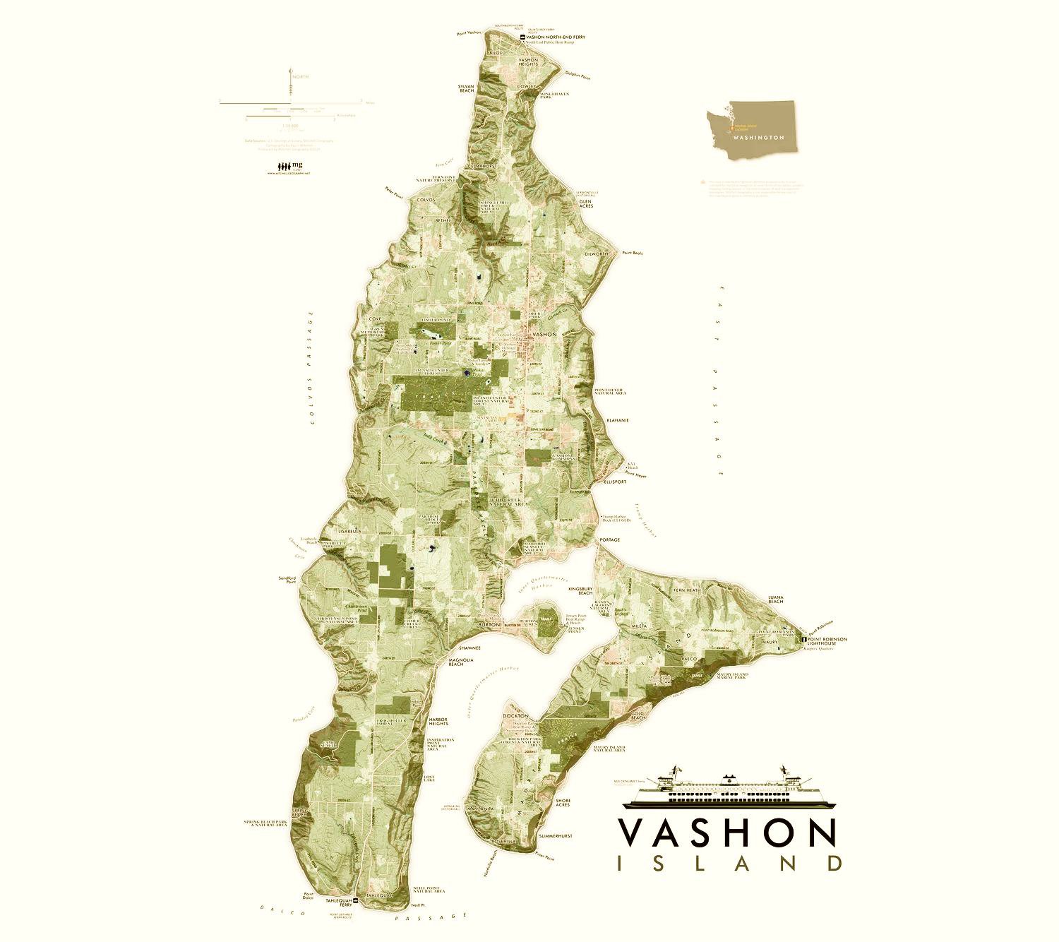 Illustrated map of Vashon Island